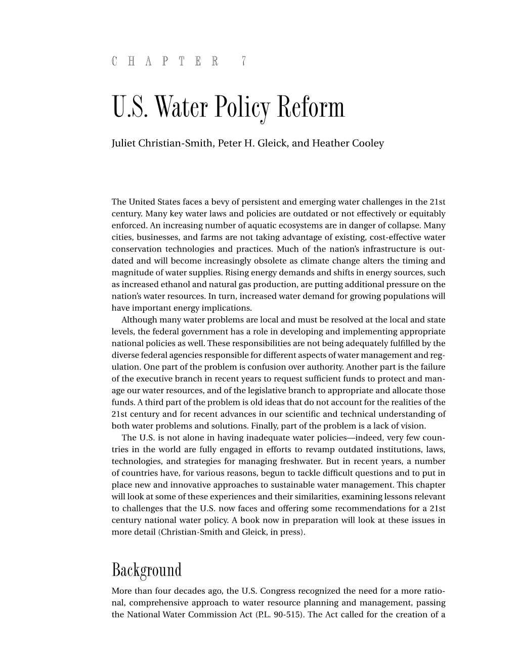 U.S. Water Policy Reform