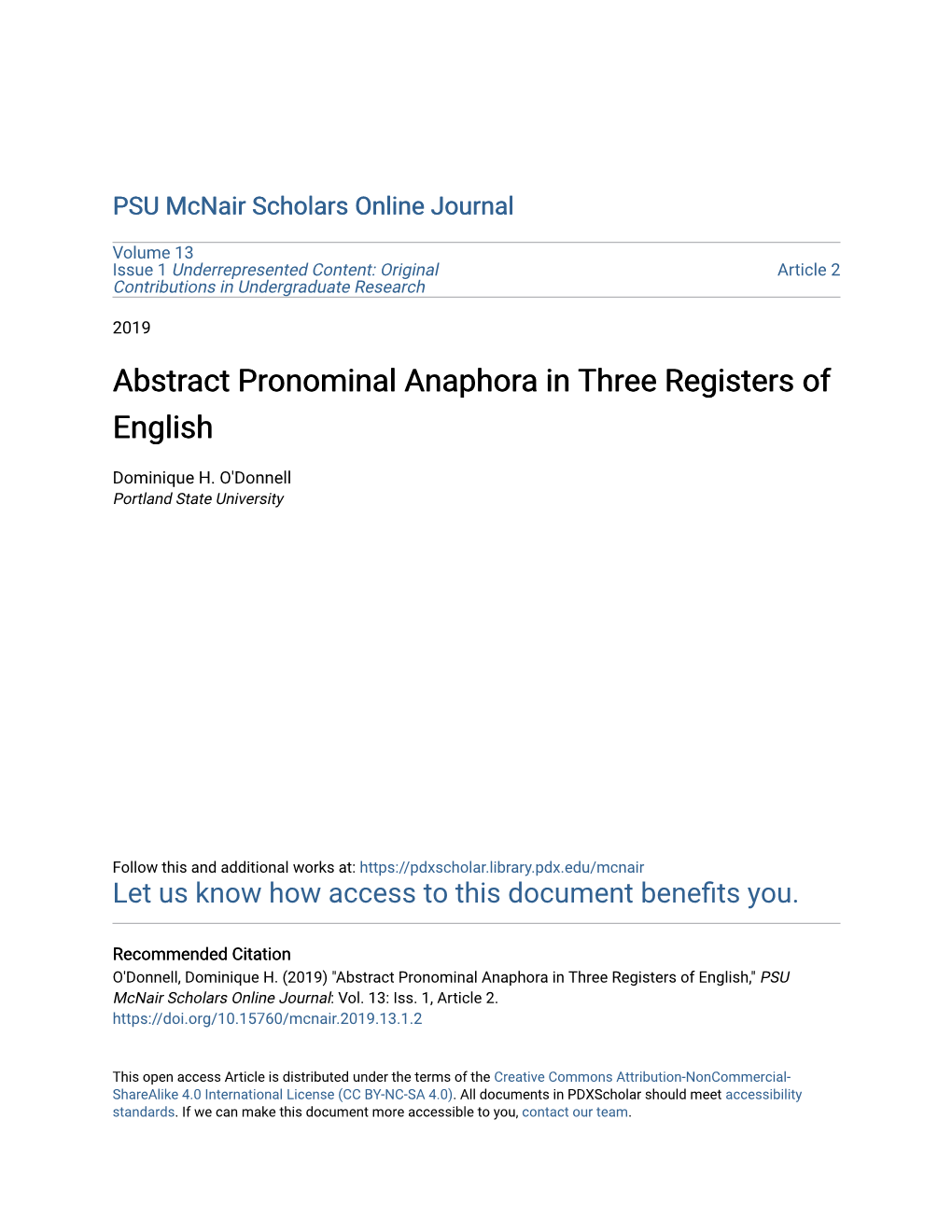 Abstract Pronominal Anaphora in Three Registers of English