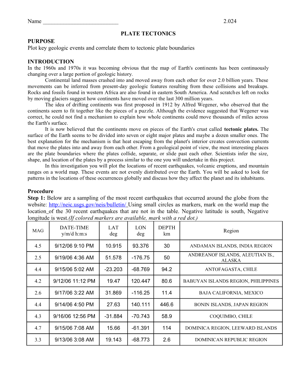 Plot Key Geologic Events and Correlate Them to Tectonic Plate Boundaries