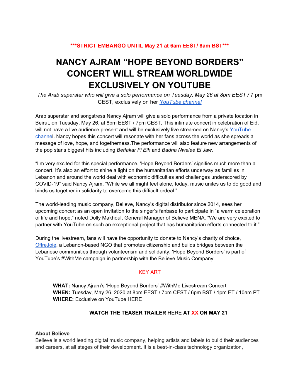 Nancy Ajram “Hope Beyond Borders” Concert