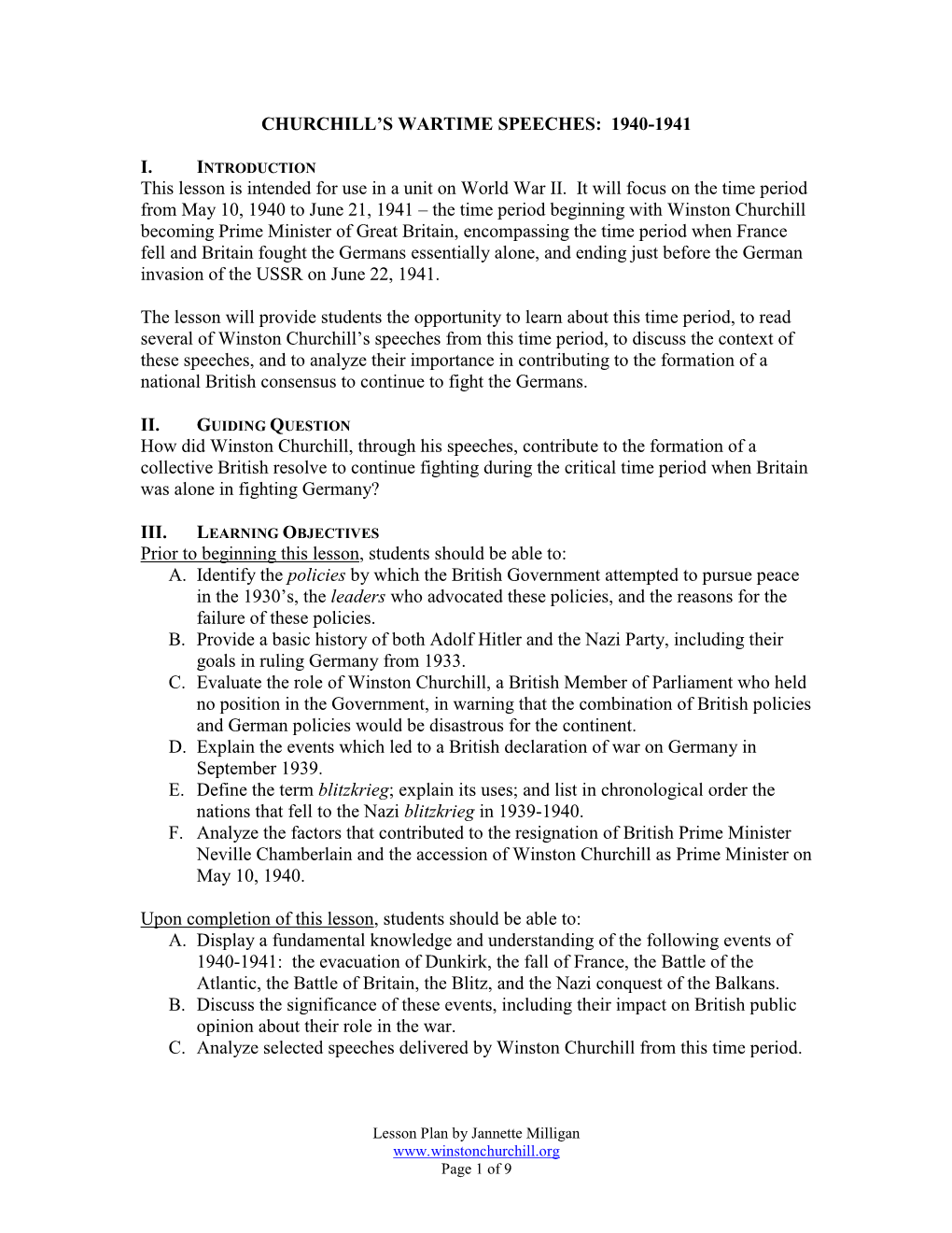 Lesson Plan by Jannette Milligan Page 1 of 9 D