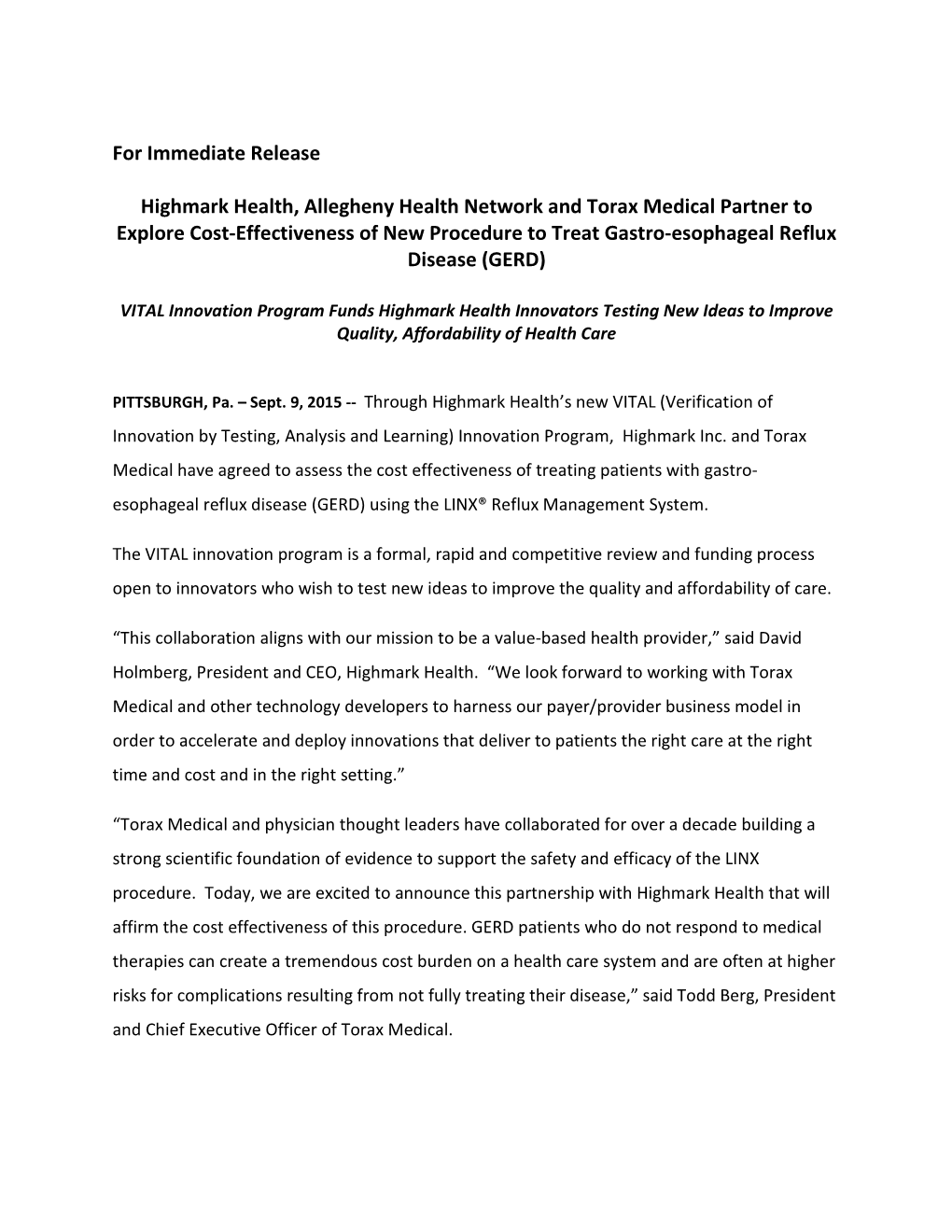 For Immediate Release Highmark Health, Allegheny Health Network