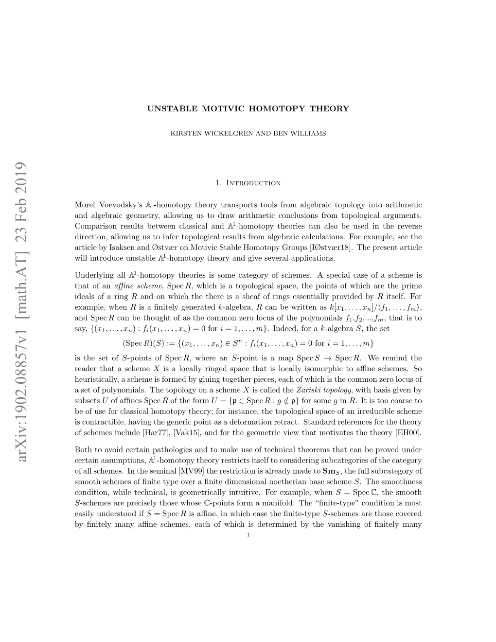 Unstable Motivic Homotopy Theory