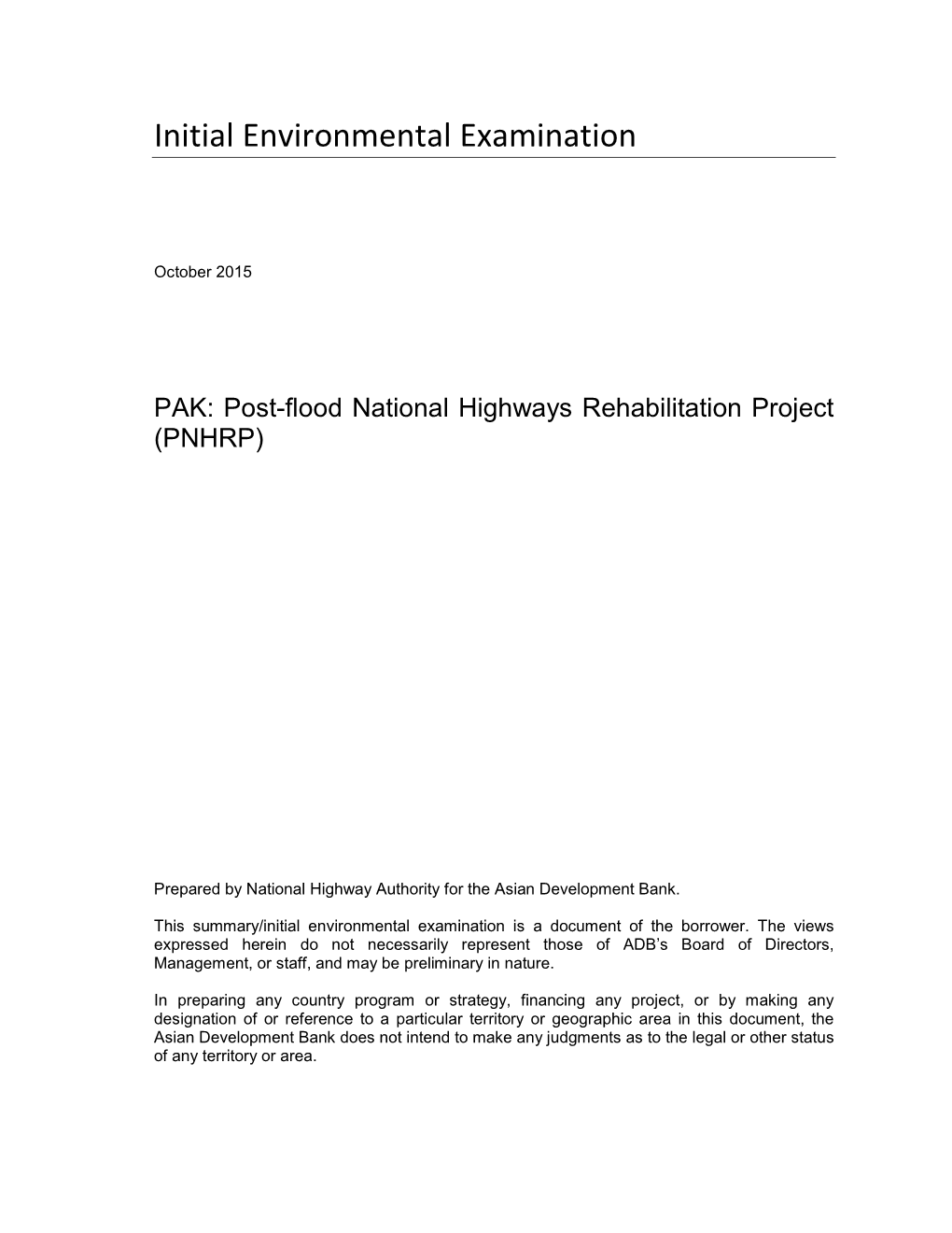 49191-001: Post-Flood National Highways Rehabilitation Project
