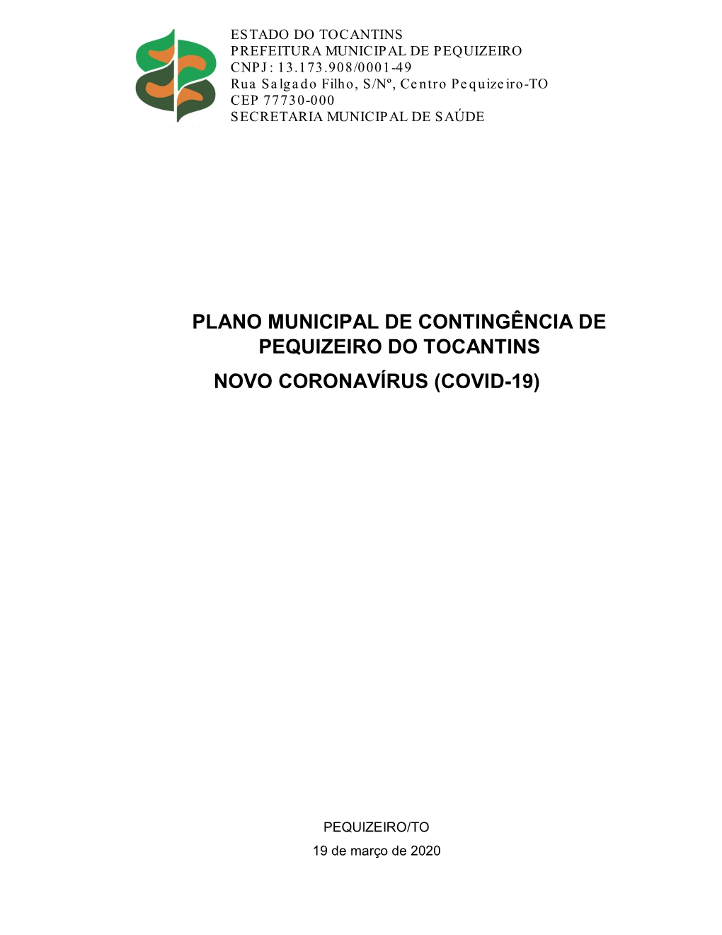 Plano Municipal De Contingência De Pequizeiro Do Tocantins