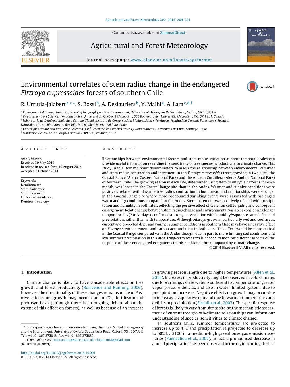 Environmental Correlates of Stem Radius Change in the Endangered