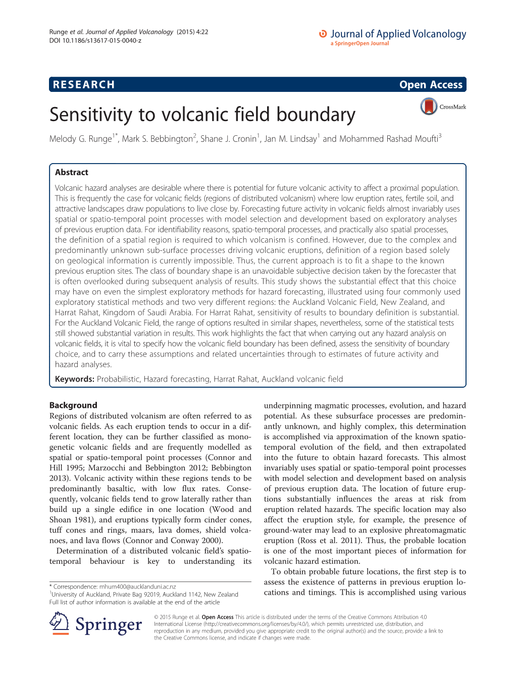 Sensitivity to Volcanic Field Boundary Melody G