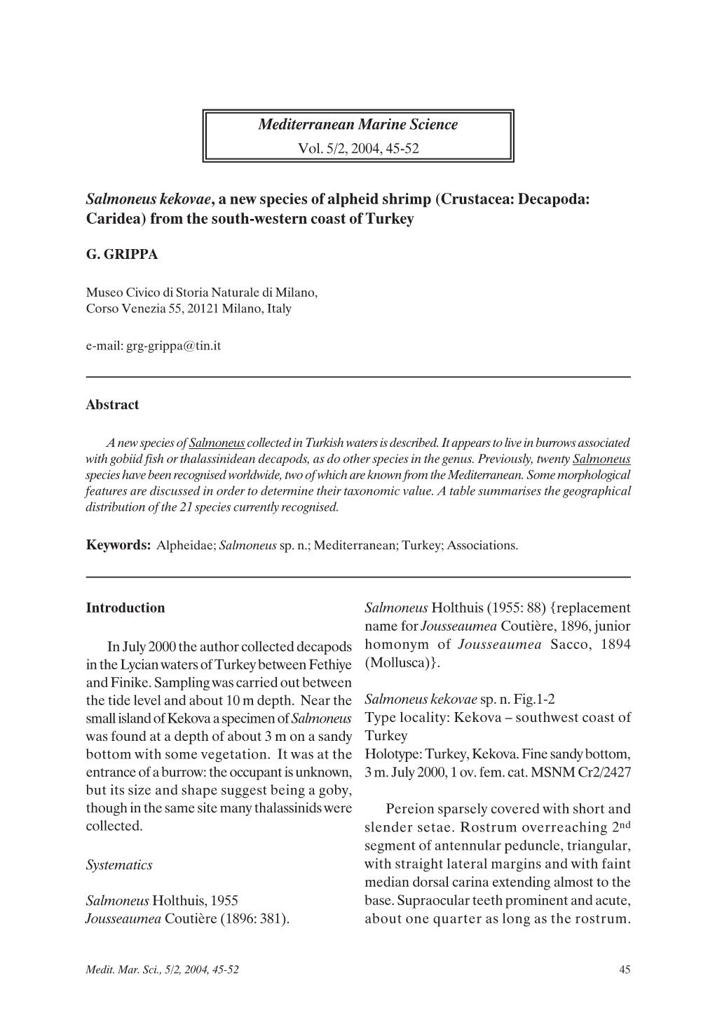 Salmoneus Kekovae, a New Species of Alpheid Shrimp (Crustacea: Decapoda: Caridea) from the South-Western Coast of Turkey