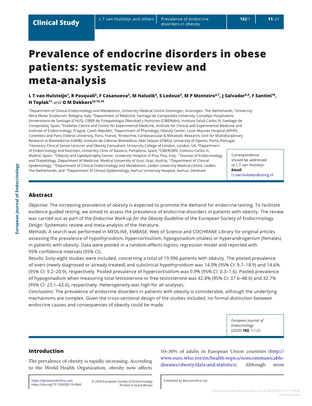 Prevalence of Endocrine Disorders in Obese Patients: Systematic Review and Meta-Analysis