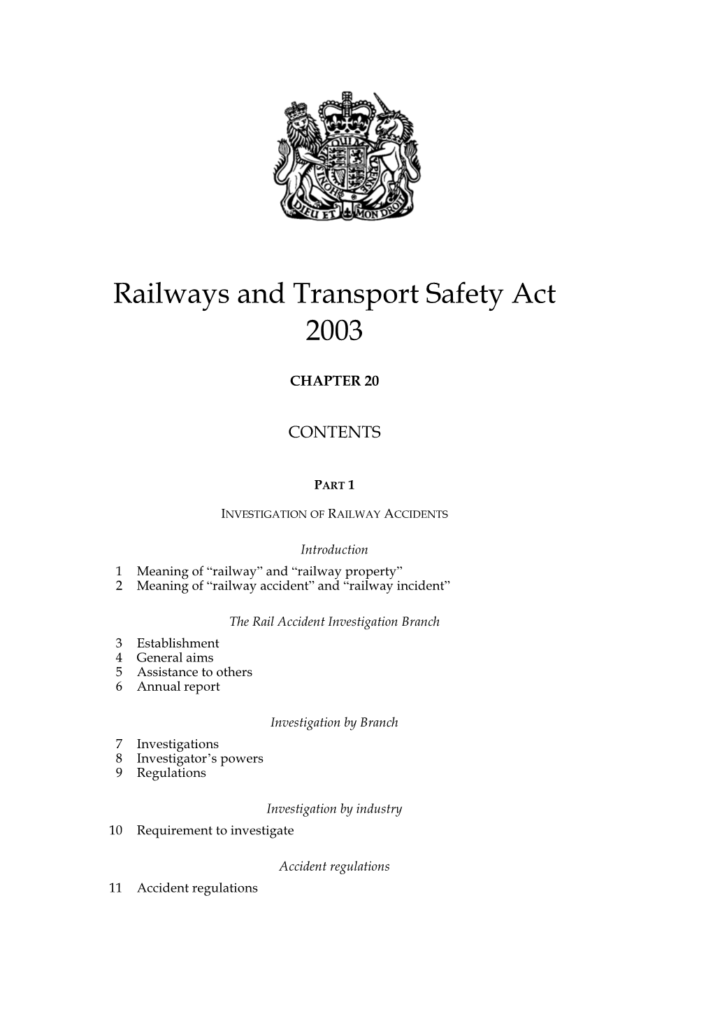 Railways and Transport Safety Act 2003