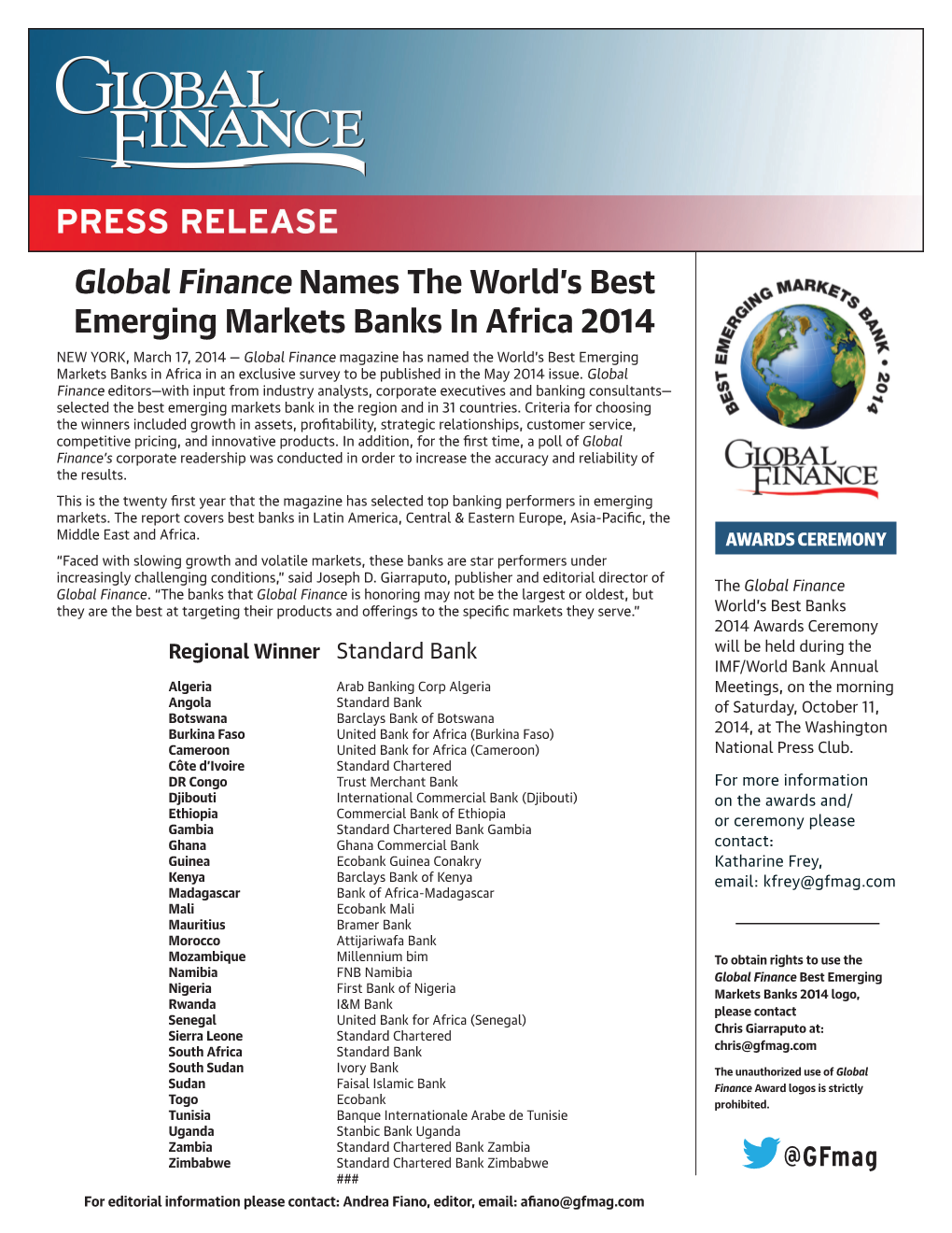 Global Finance Names the World's Best Emerging Markets Banks In