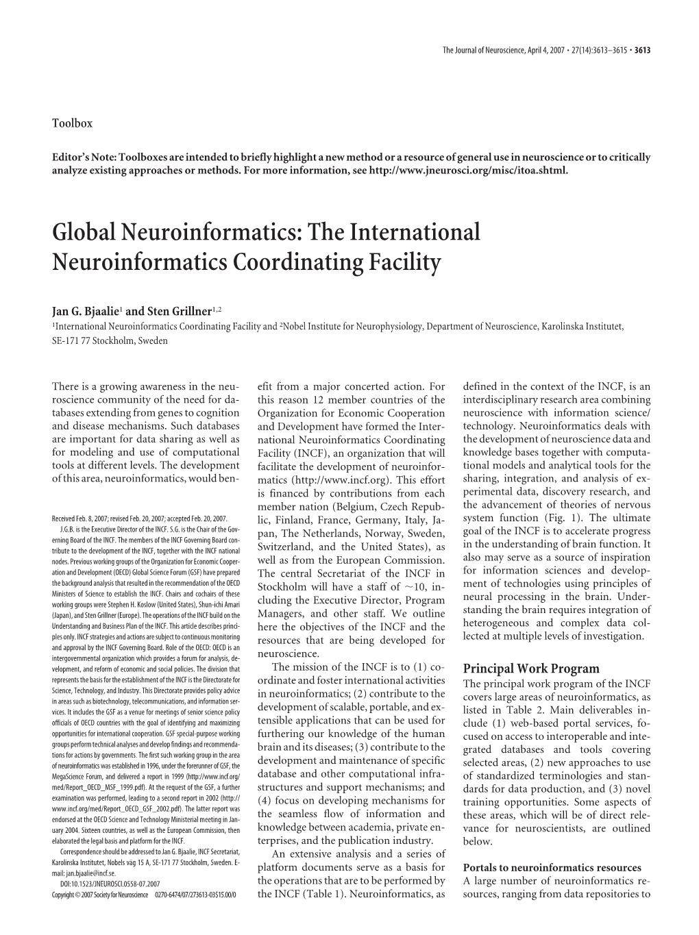 The International Neuroinformatics Coordinating Facility