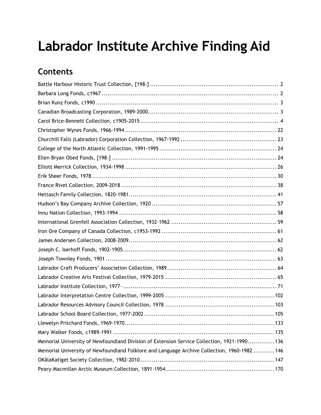 Labrador Institute Archive Finding Aid