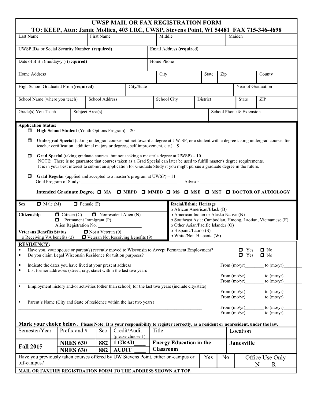 Uwsp Mail Registration Form