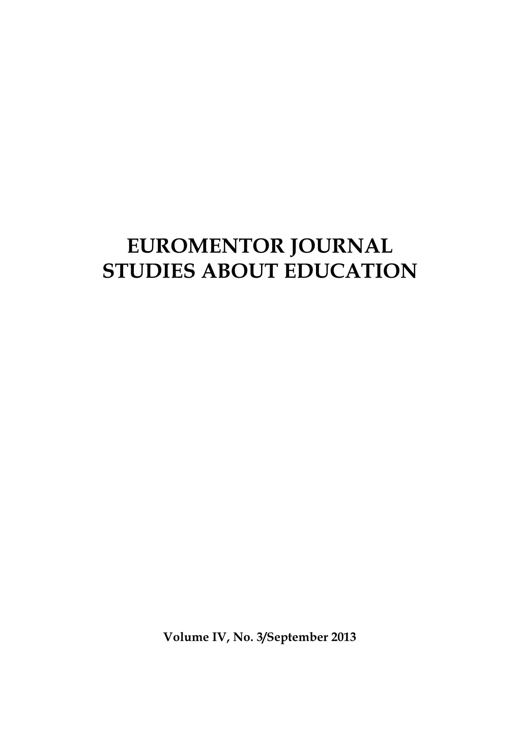 Euromentor Journal Studies About Education