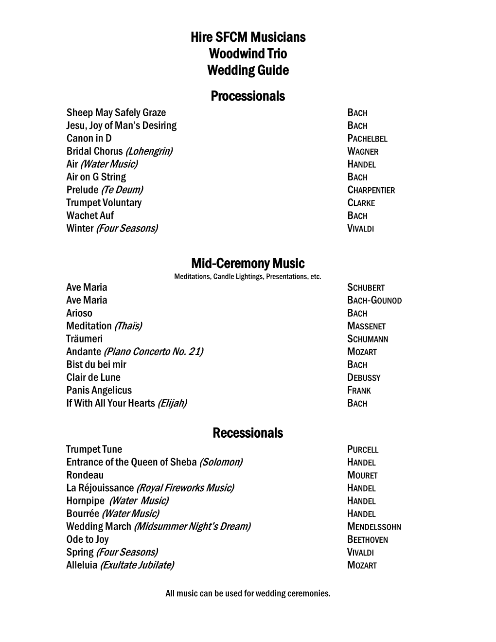 Woodwind Trio Song List