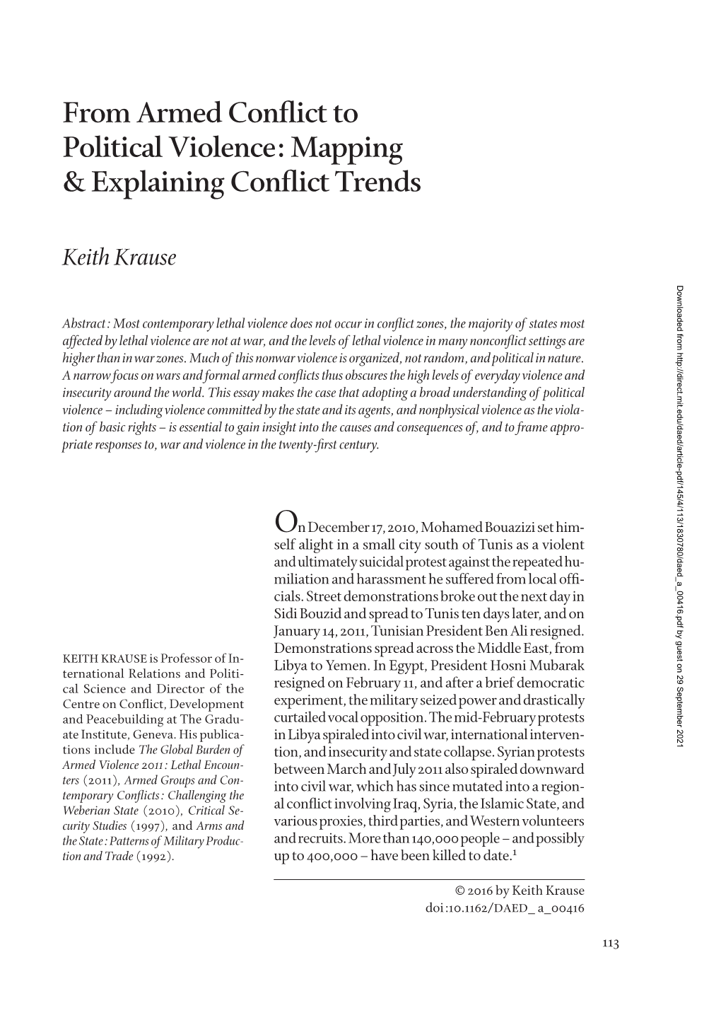 From Armed Conflict to Political Violence: Mapping & Explaining Conflict Trends