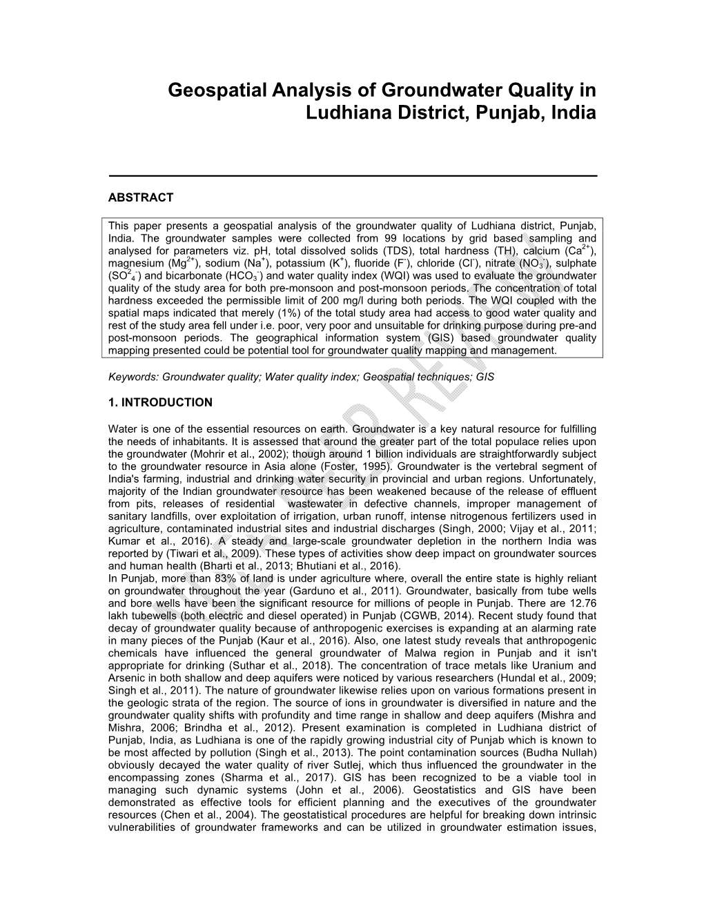 Geospatial Analysis of Groundwater Quality in Ludhiana District, Punjab, India