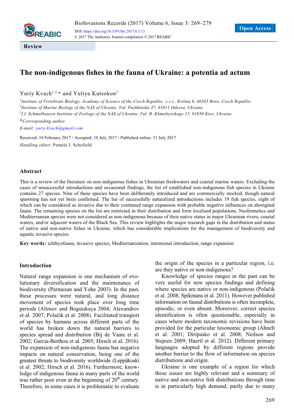 The Non-Indigenous Fishes in the Fauna of Ukraine: a Potentia Ad Actum