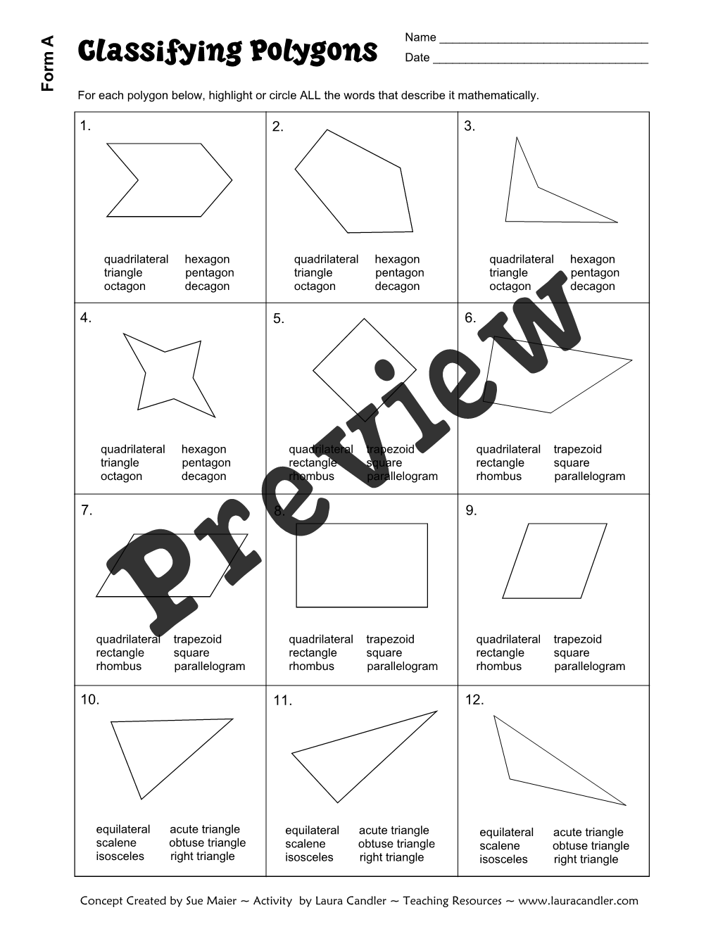 Classifying Polygons Date ______