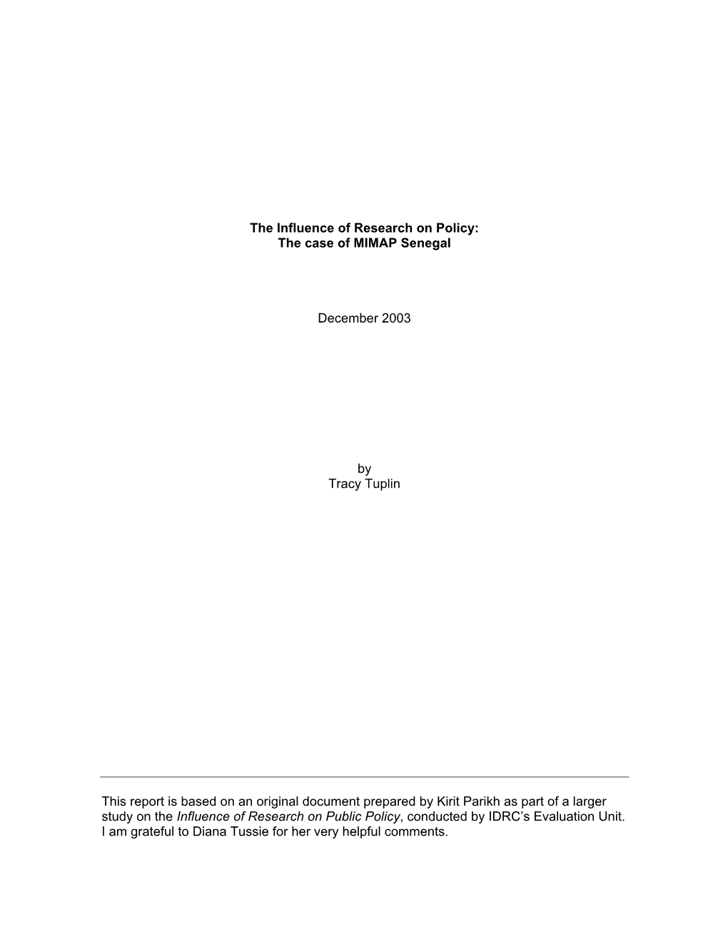 The Influence of Research on Policy: the Case of MIMAP Senegal