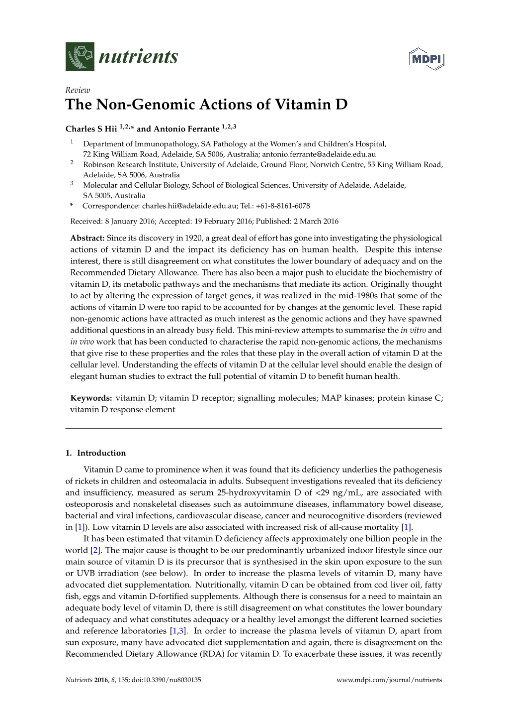 The Non-Genomic Actions of Vitamin D