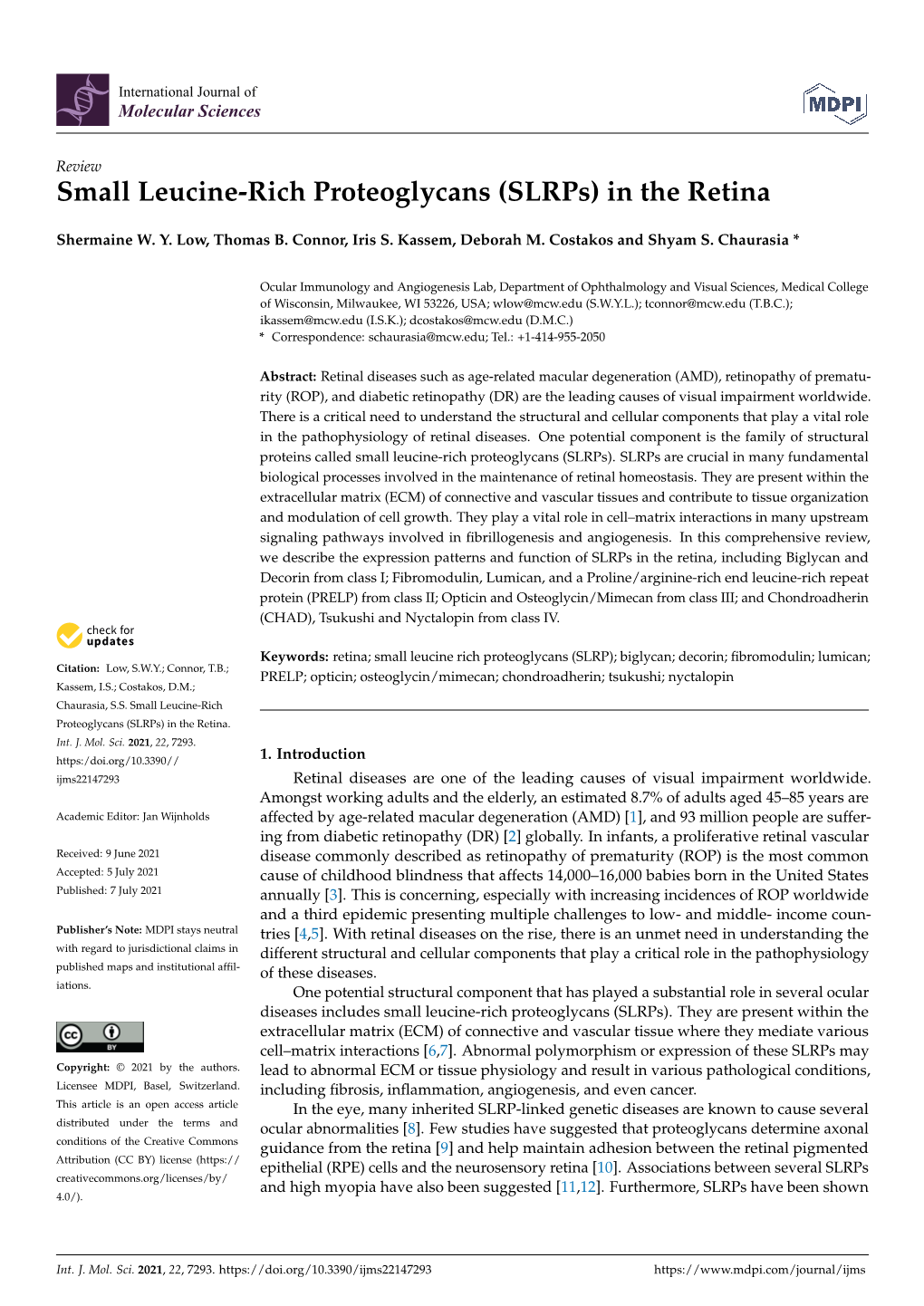 Small Leucine-Rich Proteoglycans (Slrps) in the Retina