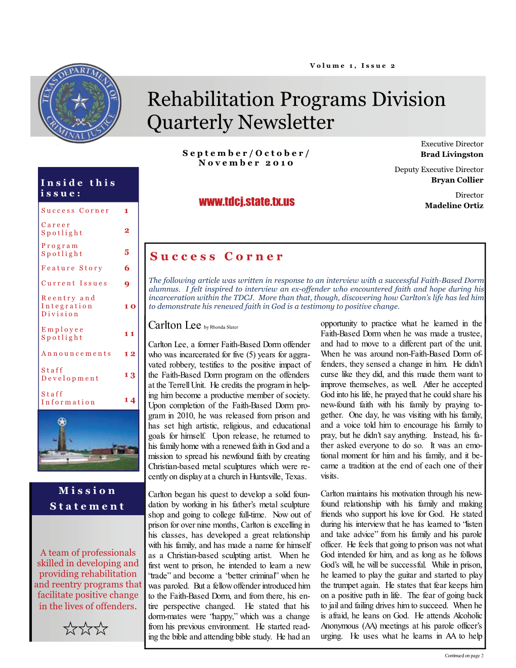 Rehabilitation Programs Division Quarterly Newsletter