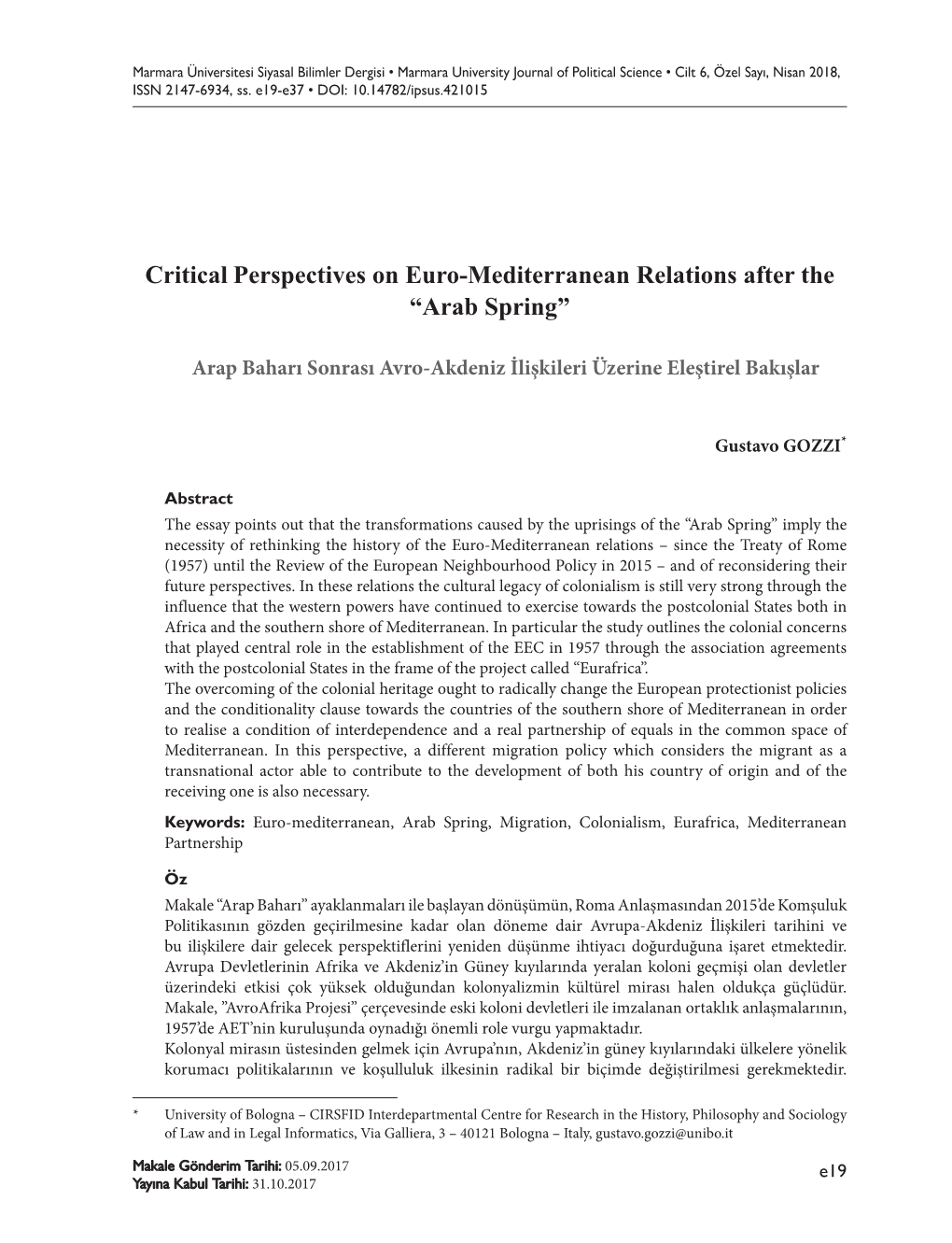 Critical Perspectives on Euro-Mediterranean Relations After the “Arab Spring”
