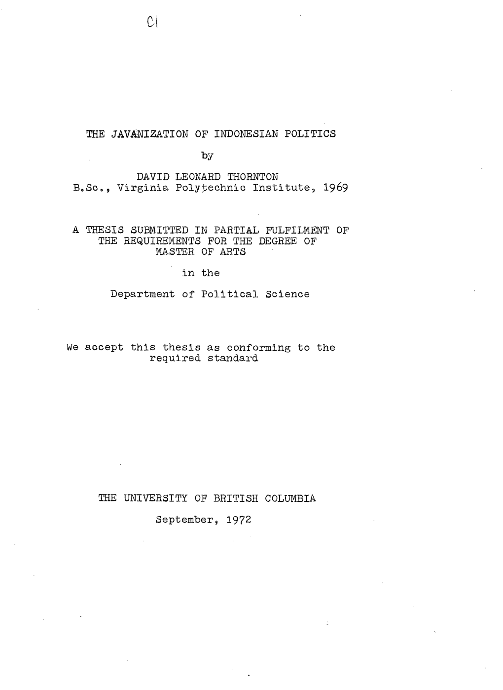 THE JAVANIZATION of INDONESIAN POLITICS by DAVID LEONARD