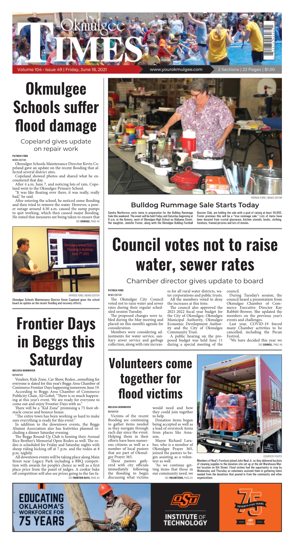 Council Votes Not to Raise Water, Sewer Rates Chamber Director Gives Update to Board