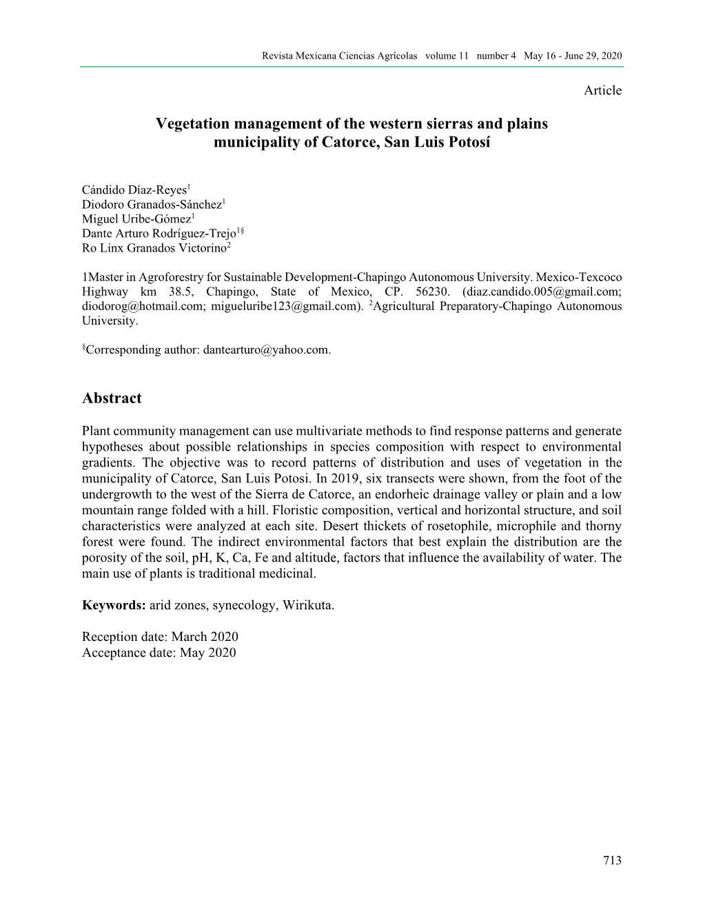 Vegetation Management of the Western Sierras and Plains Municipality of Catorce, San Luis Potosí