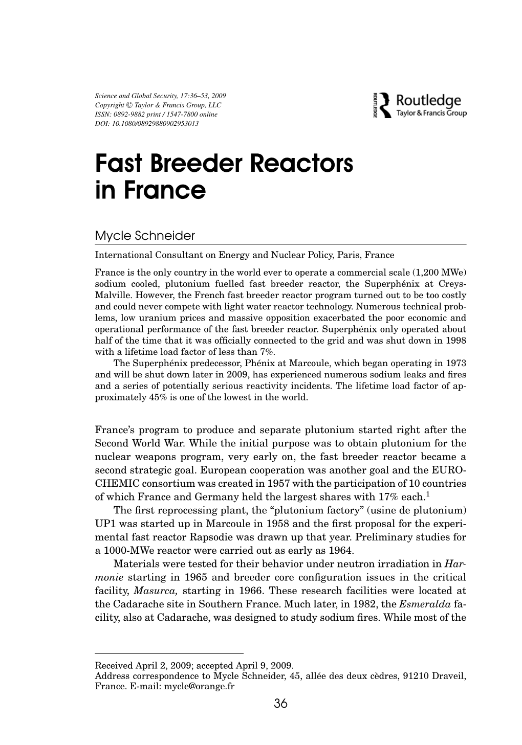 Fast Breeder Reactors in France