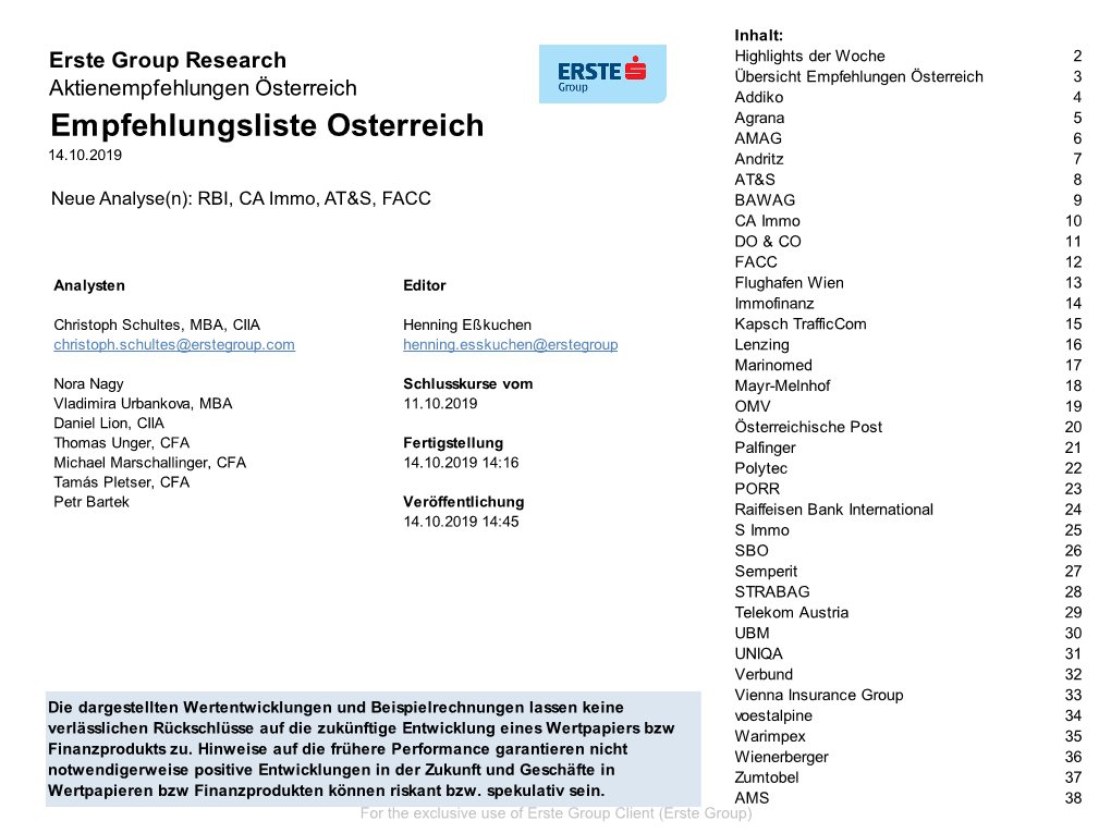 Empfehlungsliste Österreich