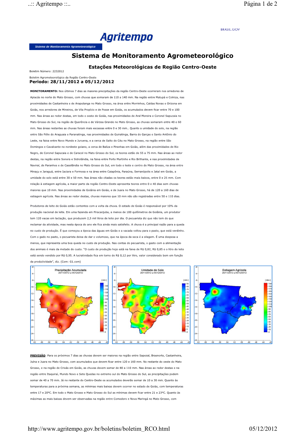 Sistema De Monitoramento Agrometeorológico Página 1 De 2 ..:: Agritempo ::.. 05/12/2012