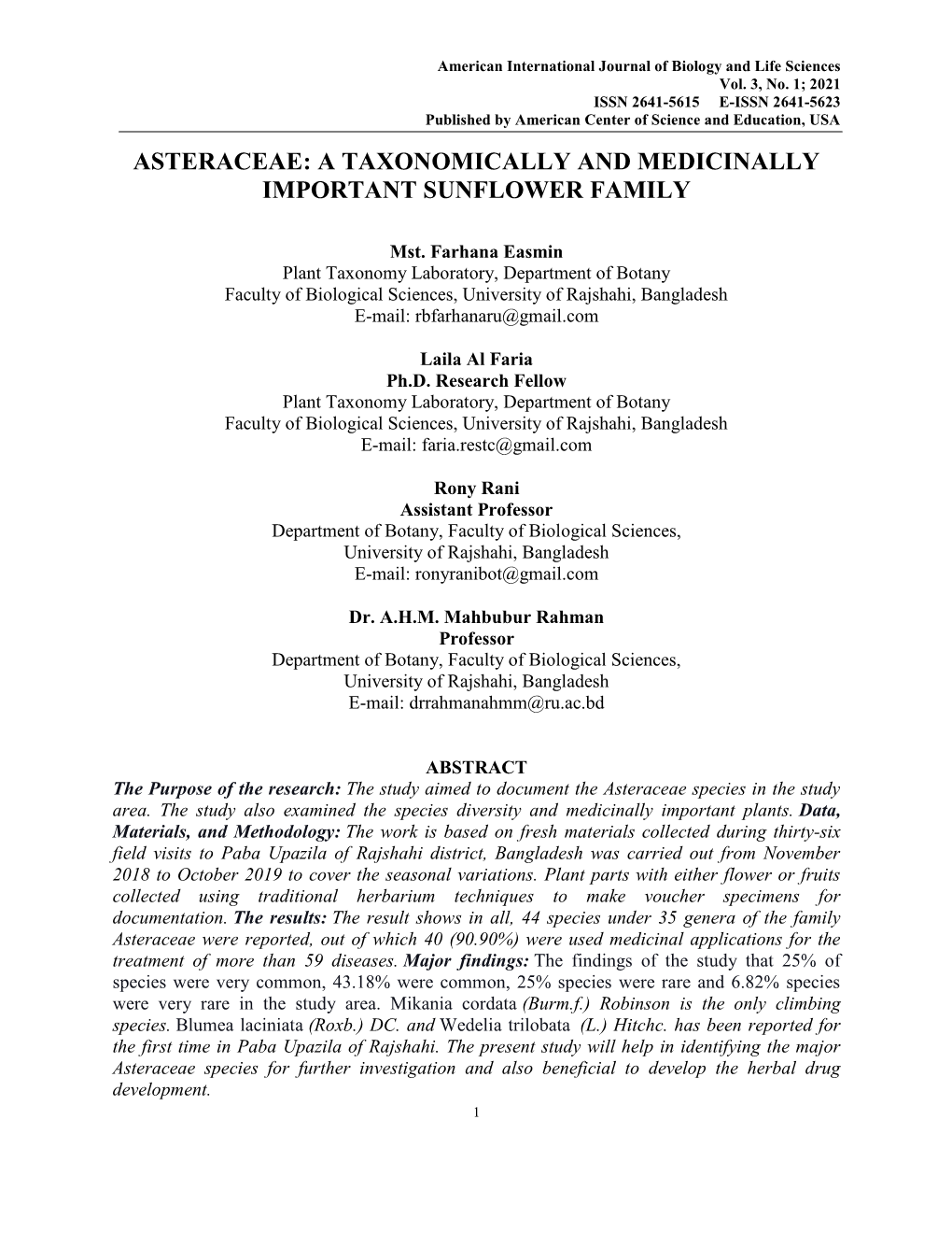 Asteraceae: a Taxonomically and Medicinally Important Sunflower Family