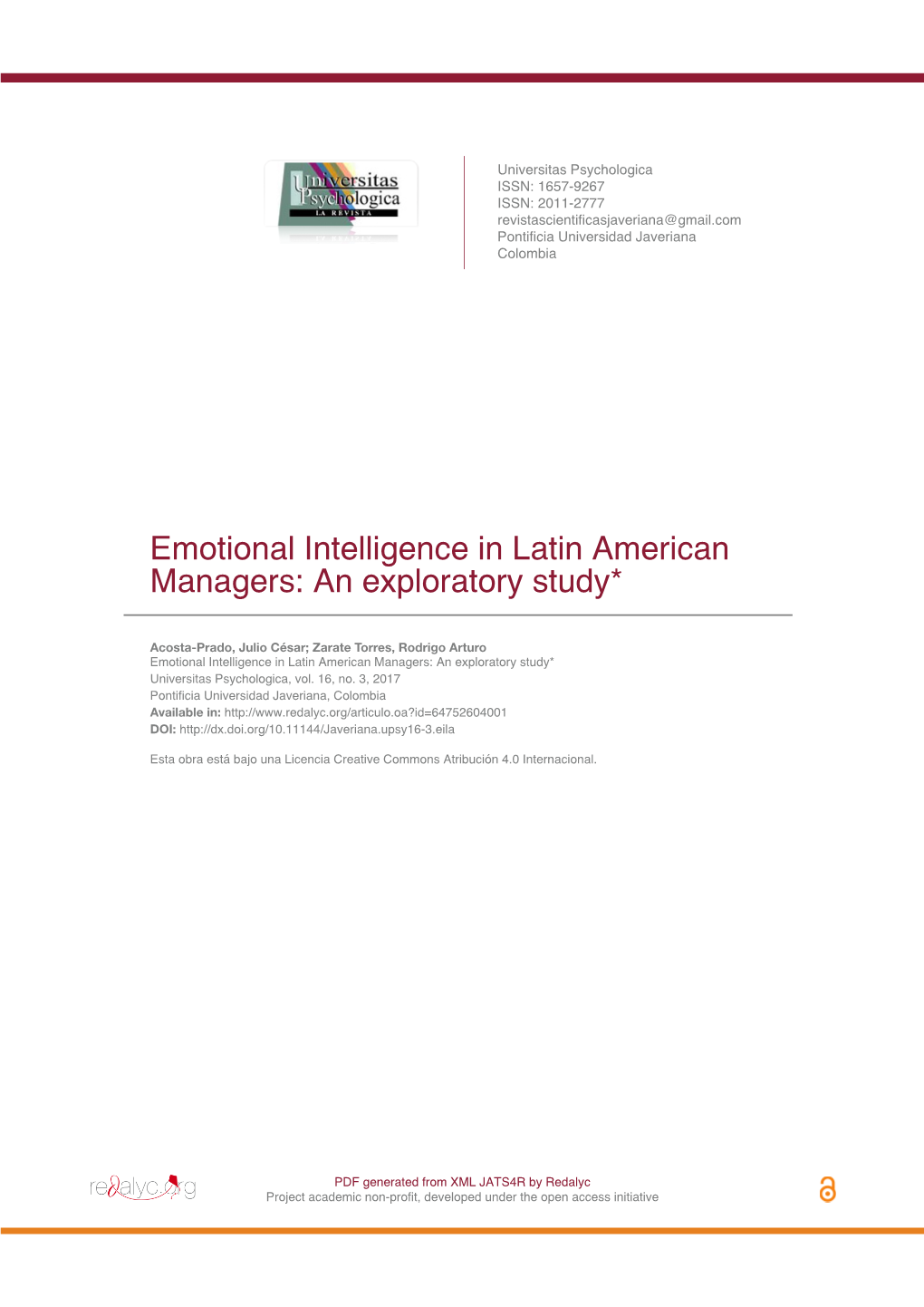 Emotional Intelligence in Latin American Managers: an Exploratory Study*