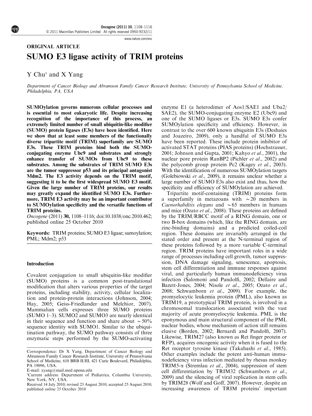 SUMO E3 Ligase Activity of TRIM Proteins