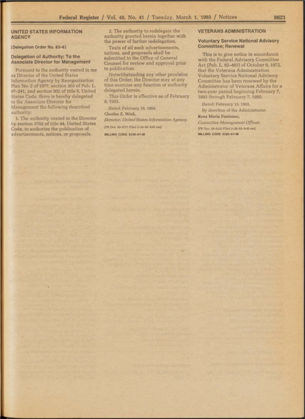 Federal Register / Vol. 48, No. 41 / Tuesday, March 1, 1983 / Notices 8621