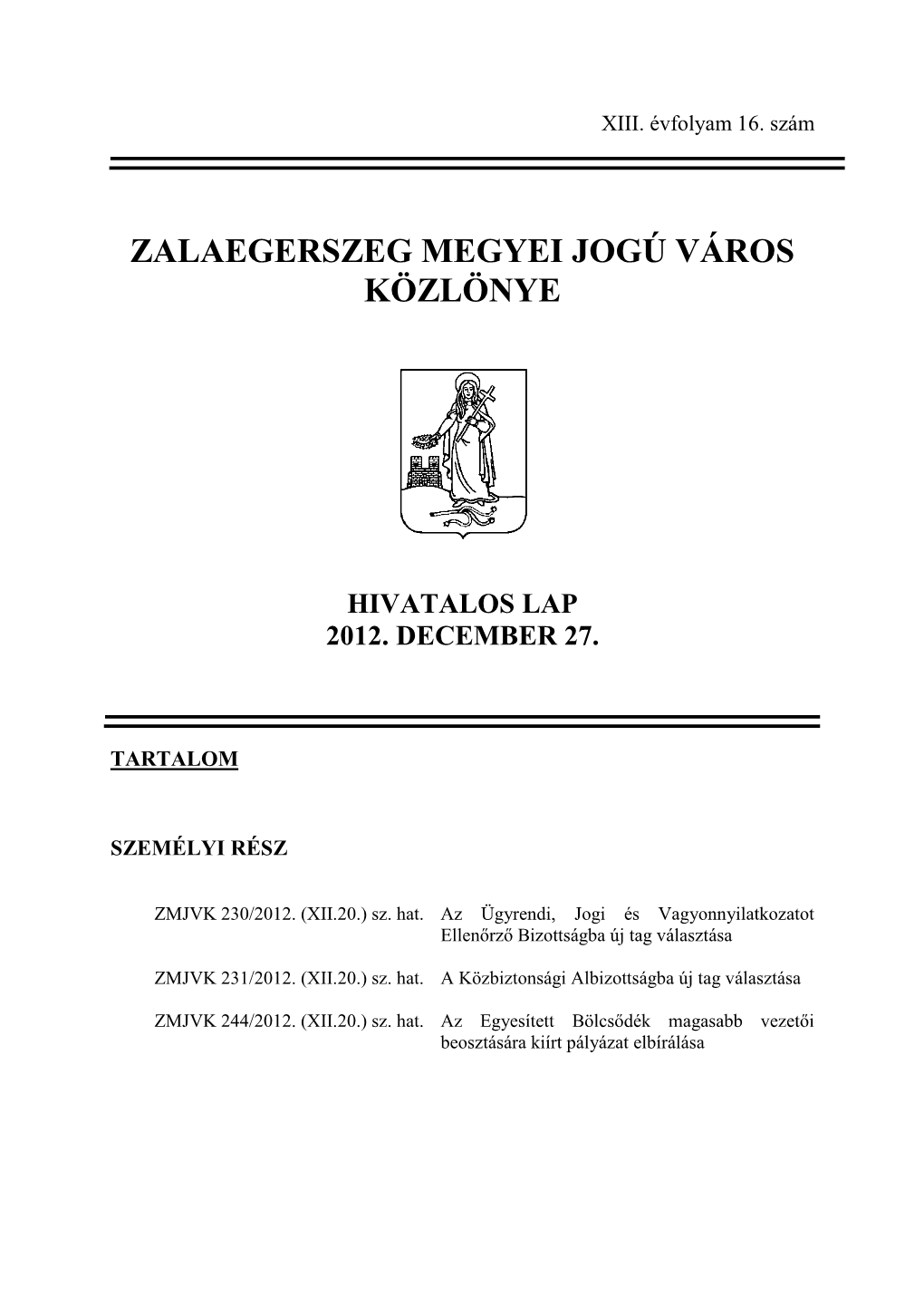 Zalaegerszeg Megyei Jogú Város Közlönye