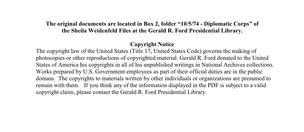 10/5/74 - Diplomatic Corps” of the Sheila Weidenfeld Files at the Gerald R