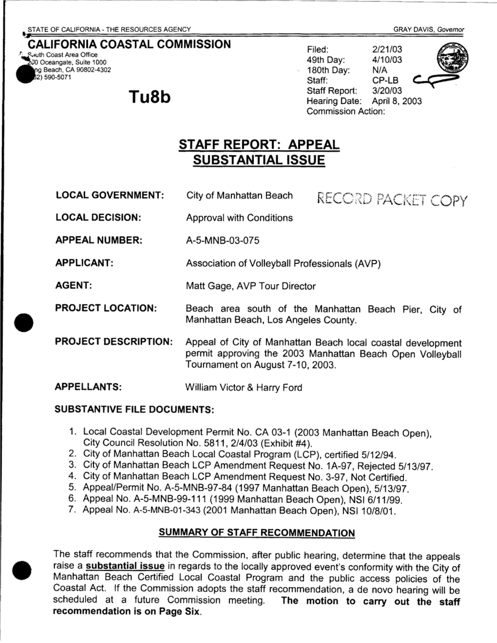 COASTAL COMMISSION Filed: 2/21/03 .:·