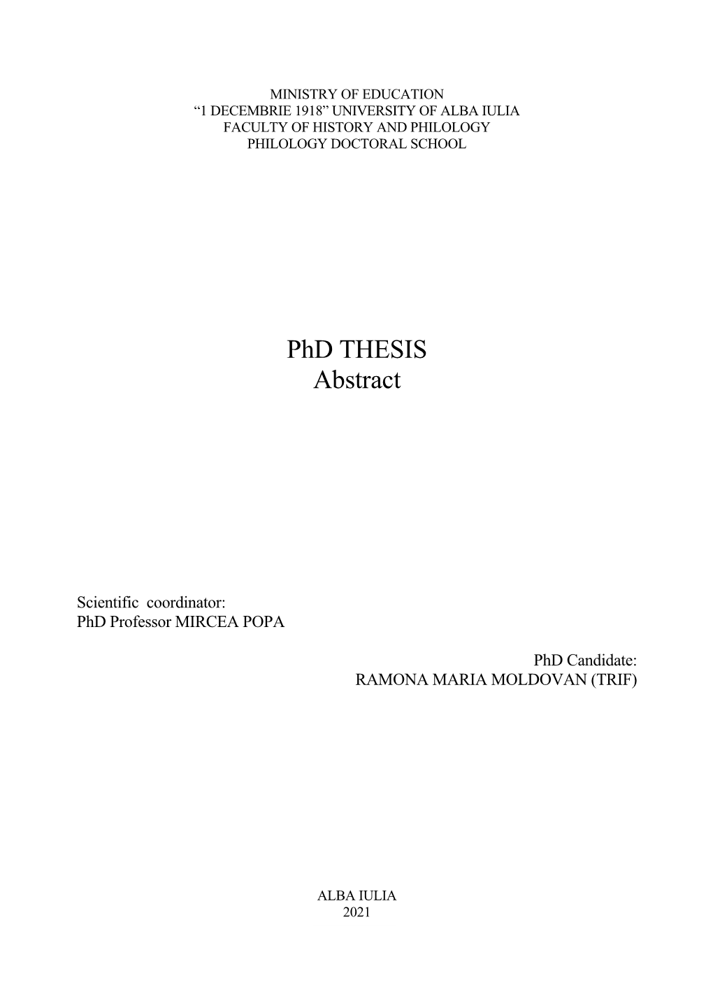Phd THESIS Abstract