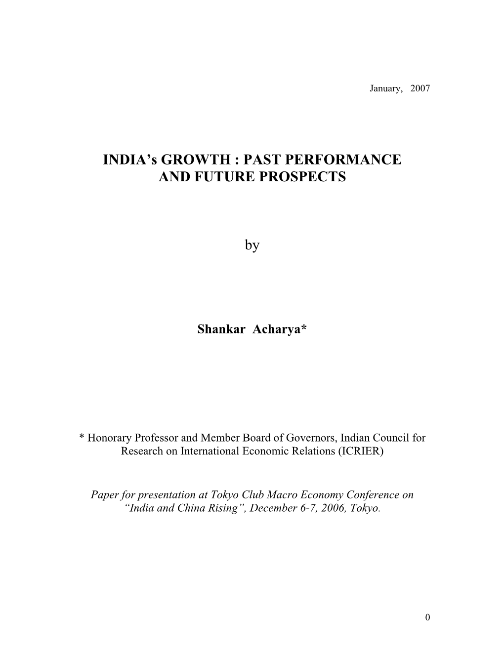 India's Growth: Past Performance and Future Prospects