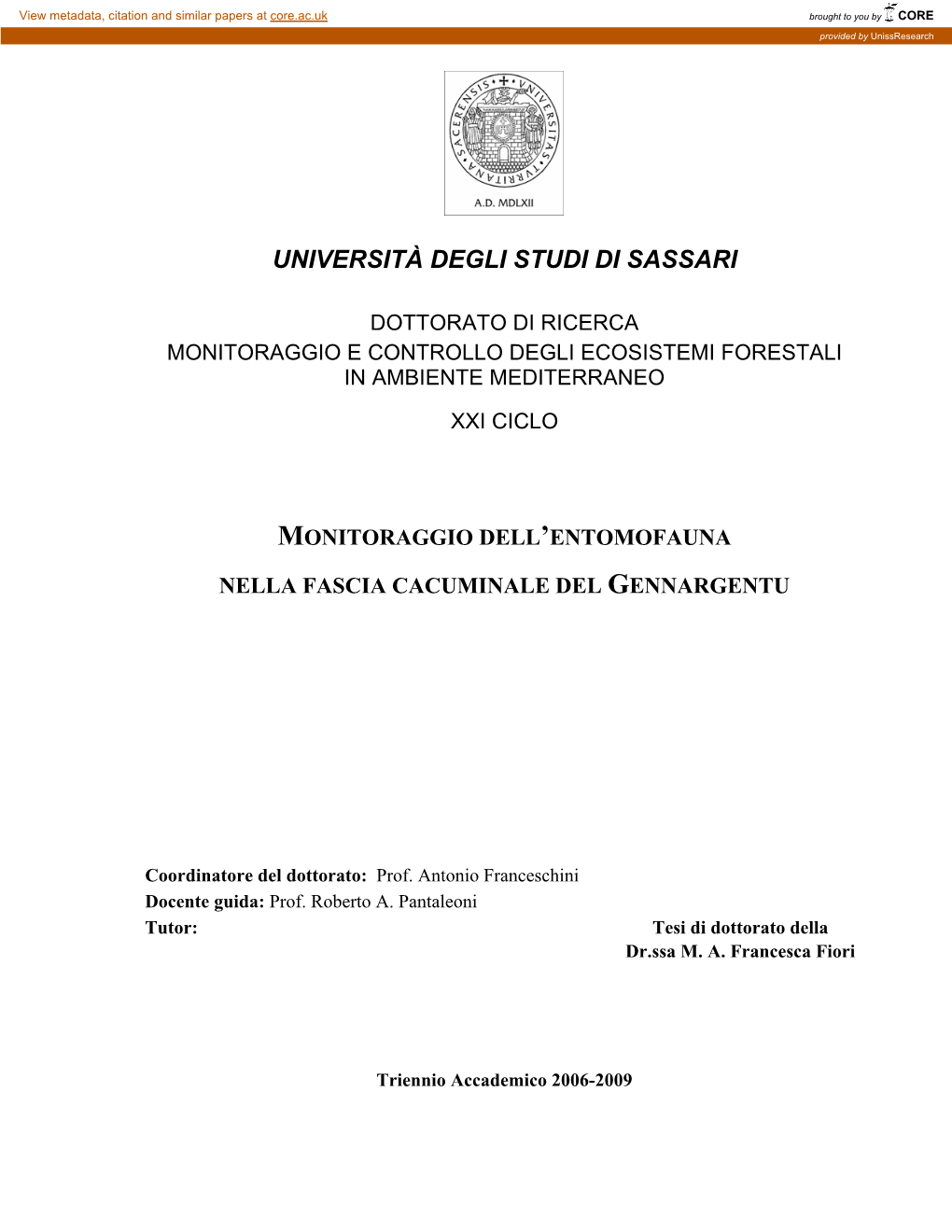 Università Degli Studi Di Sassari