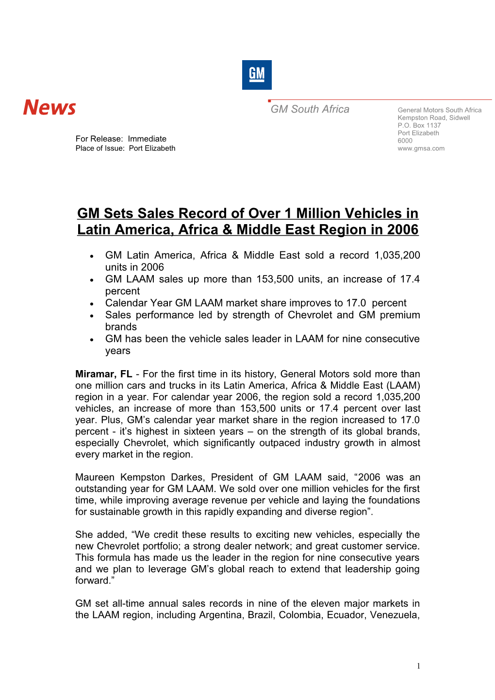 GM Sets Sales Record of Over 1 Million Vehicles In