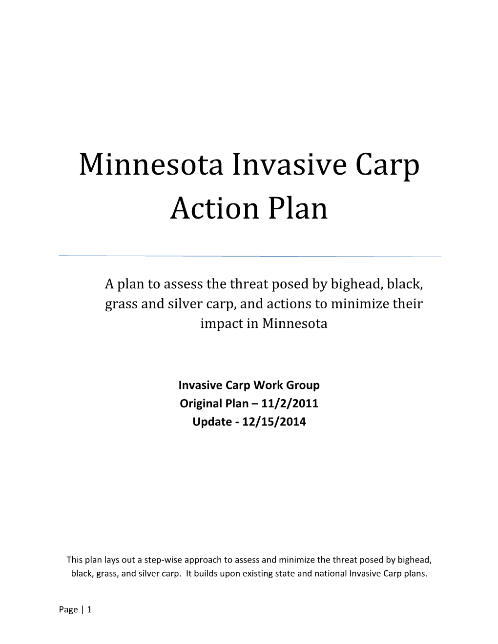 Minnesota Invasive Carp Action Plan