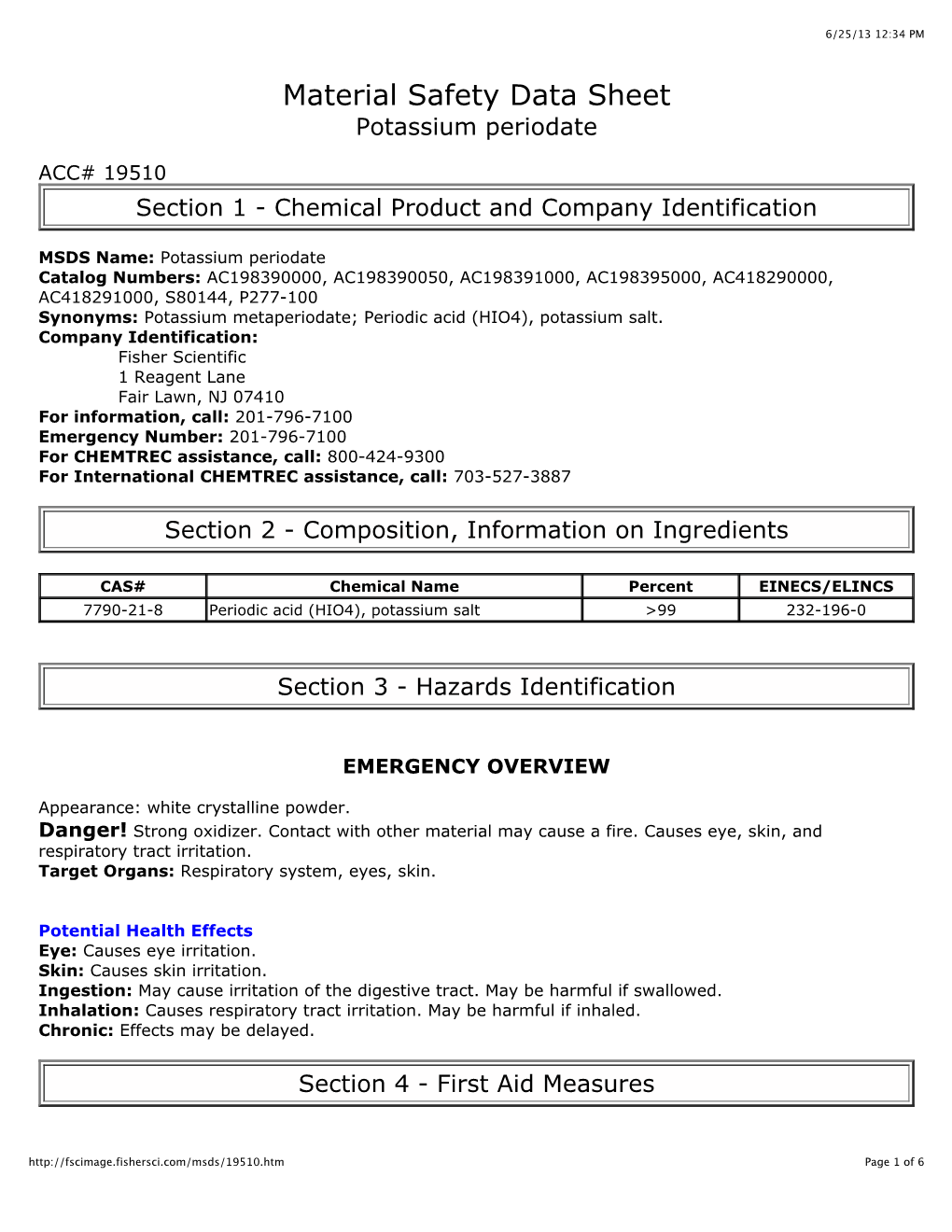 Material Safety Data Sheet Potassium Periodate