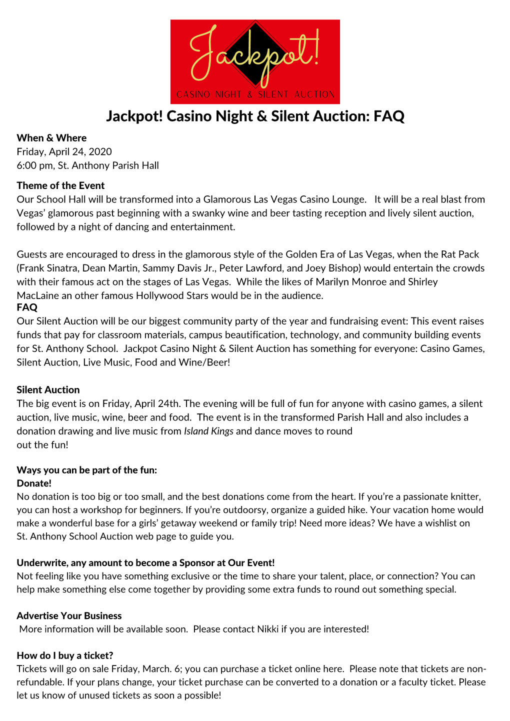 Jackpot! Casino Night & Silent Auction