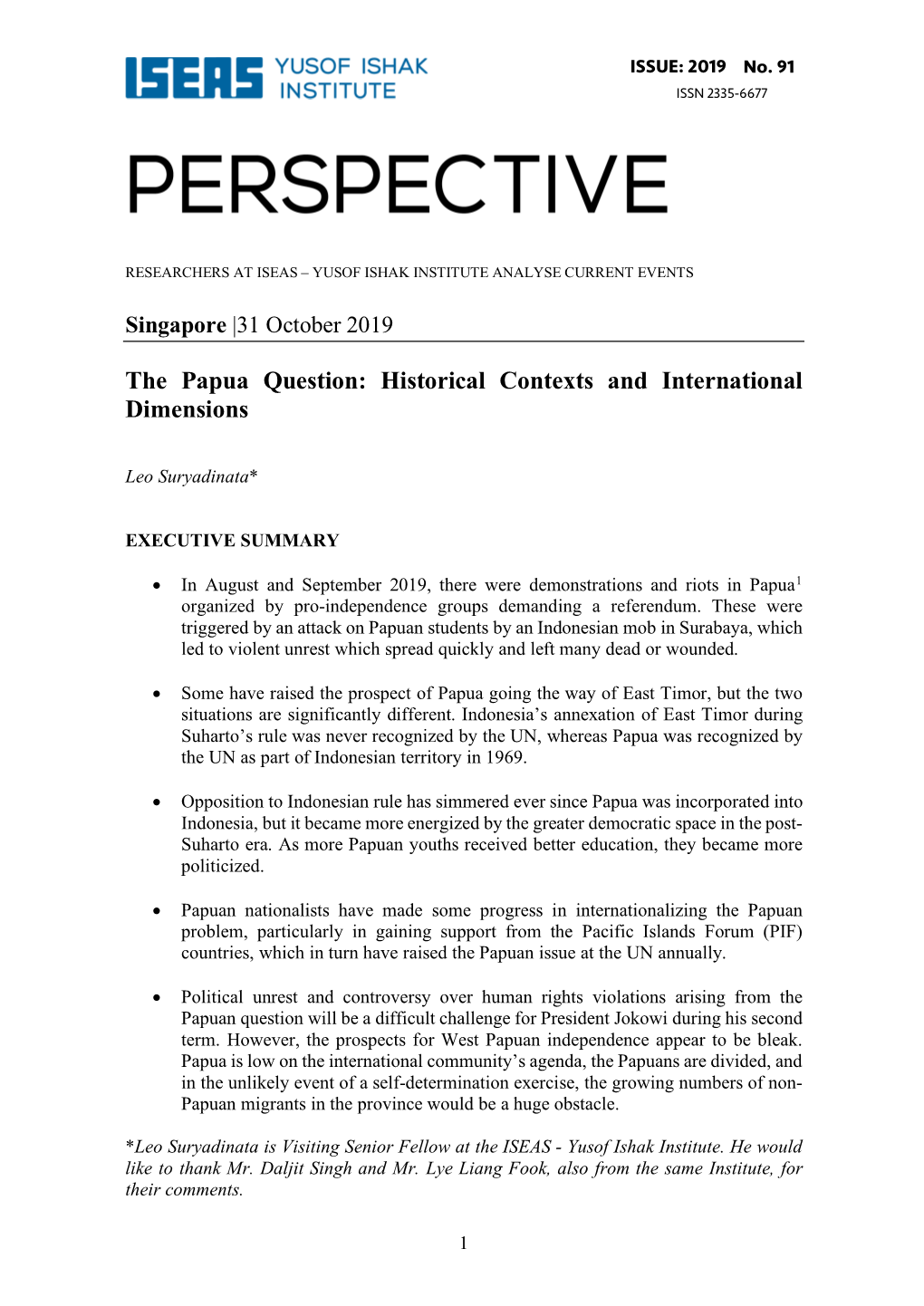 The Papua Question: Historical Contexts and International Dimensions